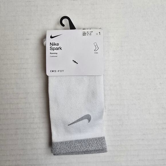Nike Spark Running Crew Socks Size W7.5-9/M6-7.5 White Cushioned Dri-Fit - Picture 1 of 3